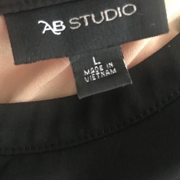 AB Studio black/tan long sleeve blouse SZ L - Picture 6 of 7